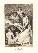 Francisco de Goya (Spanish, 1746-1828). Sopla. (Blow.), 1796-1797. From Los Caprichos, no. 69.