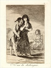 Francisco de Goya (Spanish, 1746-1828). Ni asi la distingue. (Even thus he cannot make her out.),