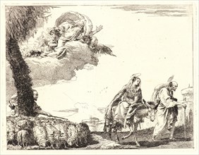 Giovanni Domenico Tiepolo (Italian, 1727 - 1804). The Flight with the Holy Family at the Right,
