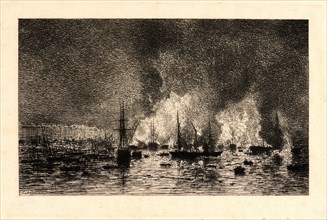Maxime Lalanne (French, 1827 - 1886). Fire in the Port of Bordeaux (Incendie dans le Port de