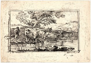 Claude Lorrain (French, 1604 - 1682). Cattle Drinking, 17th century. Etching.