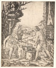 Marcantonio Raimondi (Italian, ca. 1470/1482 - 1527/1534). Vulcan, Venus, and Cupid, ca. 1505-1508.