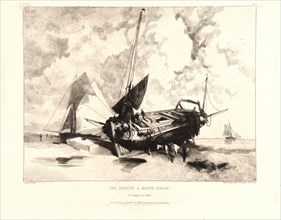 Louis Adolphe Hervier (French, 1818 - 1879). Une Barque Ã  Marée Basse (Boulogne-sur-Mer), 19th