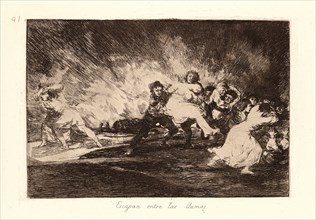 Francisco de Goya (Spanish, 1746-1828). They Escape through the Flames (Escapan entre las Llamas),