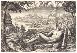 Giorgio Ghisi (Italian, 1520 - 1582). Hercules Reposing in a Landscape, 1567. Engraving. Plate: 267