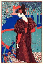 Louis John Rhead (American, 1857 - 1926). Woman with Peacocks (La Femme au Paon), ca. 1897.