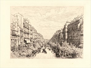 Maxime Lalanne (French, 1827 - 1886). Boulevard Montmartre, Paris, 1884. Etching.