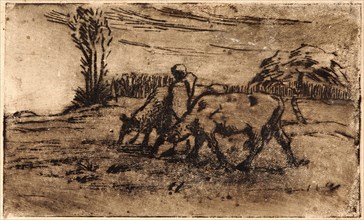 Jean-FranÃ§ois Millet (French, 1814 - 1875). Two Cows (Les Deux Vaches), ca. 1847-1848. Etching