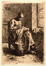 Jean-FranÃ§ois Millet (French, 1814 - 1875). Woman Sewing (La Couseuse), ca. 1855-1856. Etching