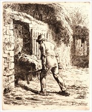 Jean-FranÃ§ois Millet (French, 1814 - 1875). Peasant with a Wheelbarrow (Le Paysan Rentrant du