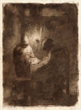 Jean-FranÃ§ois Millet (French, 1814 - 1875). The Watchers (La Veillée), ca. 1855- 1856. Etching