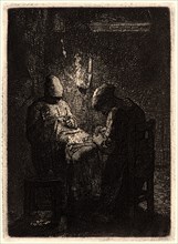 Jean-FranÃ§ois Millet (French, 1814 - 1875). The Watchers (La Veillée), ca. 1855- 1856. Etching on