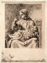 Jean-FranÃ§ois Millet (French, 1814 - 1875). Woman Feeding Her Child (La Bouillie), 1861. Etching