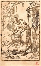 Jean-FranÃ§ois Millet (French, 1814 - 1875). Woman Filling Water Cans (Femme vidant un seau), 1874.