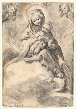 Federico Barocci (Italian, 1528 - 1612). Virgin and Child on a Cloud. Etching.