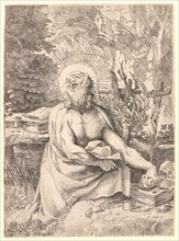 Annibale Carracci (Italian, 1560 - 1609). St. Jerome in the Wilderness, ca. 1591. Etching. Plate: