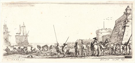Stefano Della Bella (Italian, 1610 - 1664). De nombreux soldats attendent sur le rivage, 1644. From