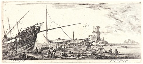 Stefano Della Bella (Italian, 1610 - 1664). Dans un port de mer, 1644. From Divers Embarquements.