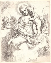 Simone Cantarini (Italian, 1612 - 1648). Virgin and Child with Angels (in Clouds), 17th century.