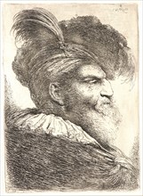 Giovanni Benedetto Castiglione (Italian, 1609 - 1664). Bearded Man Wearing a Bonnet with a Plume,