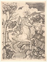 Monogrammist AF (Italian, active ca. 1500). Winged Genius on Horseback, ca. 1515. Engraving.