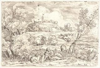Pietro Paulo Bonzi (Italian, ca. 1576 - 1636). Holy Family in a Landscape, ca. 1625-1644. Etching.