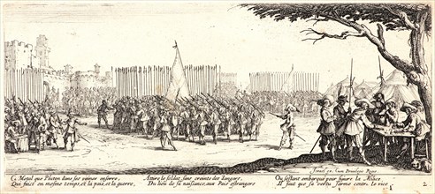 Jacques Callot (French, 1592 - 1635). L'Enrolment des Troupes, 1633. From The Large Miseries of War