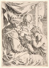 Simone Cantarini (Italian, 1612 - 1648). The Holy Family and St. John, 17th century. Etching. Third