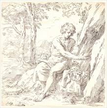 Simone Cantarini (Italian, 1612 - 1648). St. John the Baptist in the Desert, 17th century. Etching