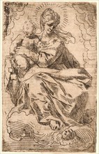 Attributed to Simone Cantarini (Italian, 1612 - 1648). The Virgin and Child on a Cloud, 17th
