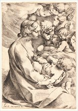 Attributed to Lodovico Carracci (Italian, 1555 - 1619). Virgin and Child with Angels. Etching.