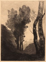 Jean-Baptiste-Camille Corot (French, 1796 - 1875). Environs of Rome, 1866. Etching on Japan paper.