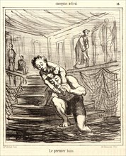 Honoré Daumier (French, 1808 - 1879). Le premier bain, 1865. From Croquis d'été. Lithograph on