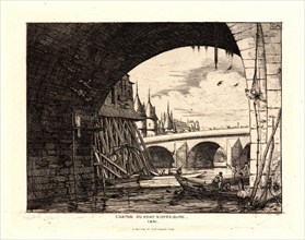 Charles Meryon (French, 1821 - 1868). L'Arche du Pont, Notre Dame, 1853. Etching. Sixth state.
