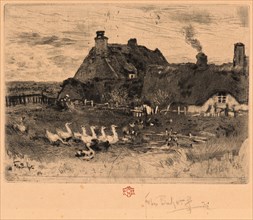 Félix Hilaire Buhot (French, 1847 - 1898). Ducks and Cottage, 19th century. Etching.