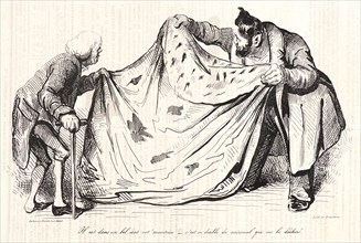 Honoré Daumier (French, 1808 - 1879). Il est dans un bel état, vot' manteau..., 1834. Pen