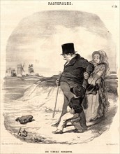 Honoré Daumier (French, 1808 - 1879). Une terrible rencontre, 1845. From Pastorales. Lithograph on