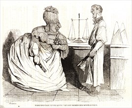 Honoré Daumier (French, 1808 - 1879). Mademoiselle législature venant remercier son électeur., 1834