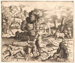 Vincenzo Caccianemici (Italian, died 1542). Diana with Hounds, ca. 1530-1550. Engraving. Plate: 260