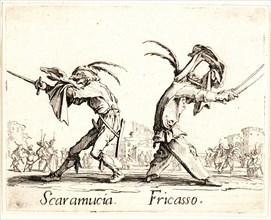 Jacques Callot (French, 1592 - 1635). Scaramucia and Fricasso, 1622 and later. From Balli di