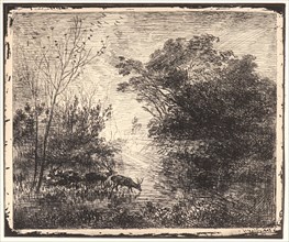 Charles FranÃ§ois Daubigny (French, 1817 - 1878). The Deer (Les Cerfs), 1862. From Quarante