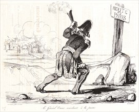 Honoré Daumier (French, 1808 - 1879). Le Général Omar (Aymard) marchant Ã  la pairie, 1834. Pen