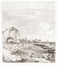 Canaletto (aka Antonio Canale, Italian, 1697 - 1768). Cart Crossing a Bridge (Le Char passant sur
