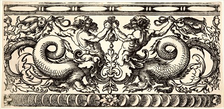 Hans Sebald Beham (German, 1500 - 1550). Frieze with Two Tritons, 16th century. Woodcut.