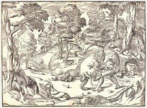 NicolÃ² Boldrini (Italian, born ca. 1500) after Raphael (Italian, 1483 - 1520). Hercules and the