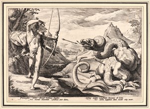 Anonymous after Hendrick Goltzius (Dutch, 1558 - 1617). Apollo Killing Python, ca. 1589. From
