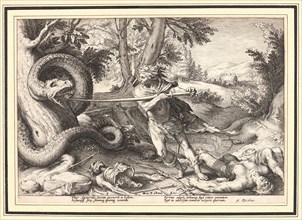 Anonymous after Hendrick Goltzius (Dutch, 1558 - 1617). Cadmus Killing the Dragon, ca. 1615. From