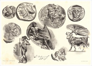 EugÃ¨ne Delacroix (French, 1798 - 1863). Nine Antique Medals (Neuf Médailles Antiques), 1825.