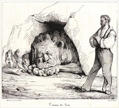 Honoré Daumier (French, 1808 - 1879). L'Antre du Lion, 1834. Pen lithograph on newsprint paper.