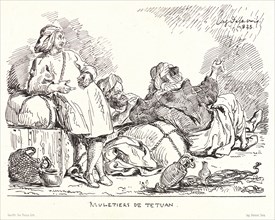 EugÃ¨ne Delacroix (French, 1798 - 1863). Muletiers de Tetuan. Pen lithograph on loose China paper.